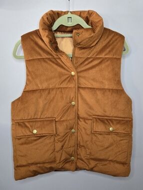 Corduroy Puffer Vest in Rust Orange